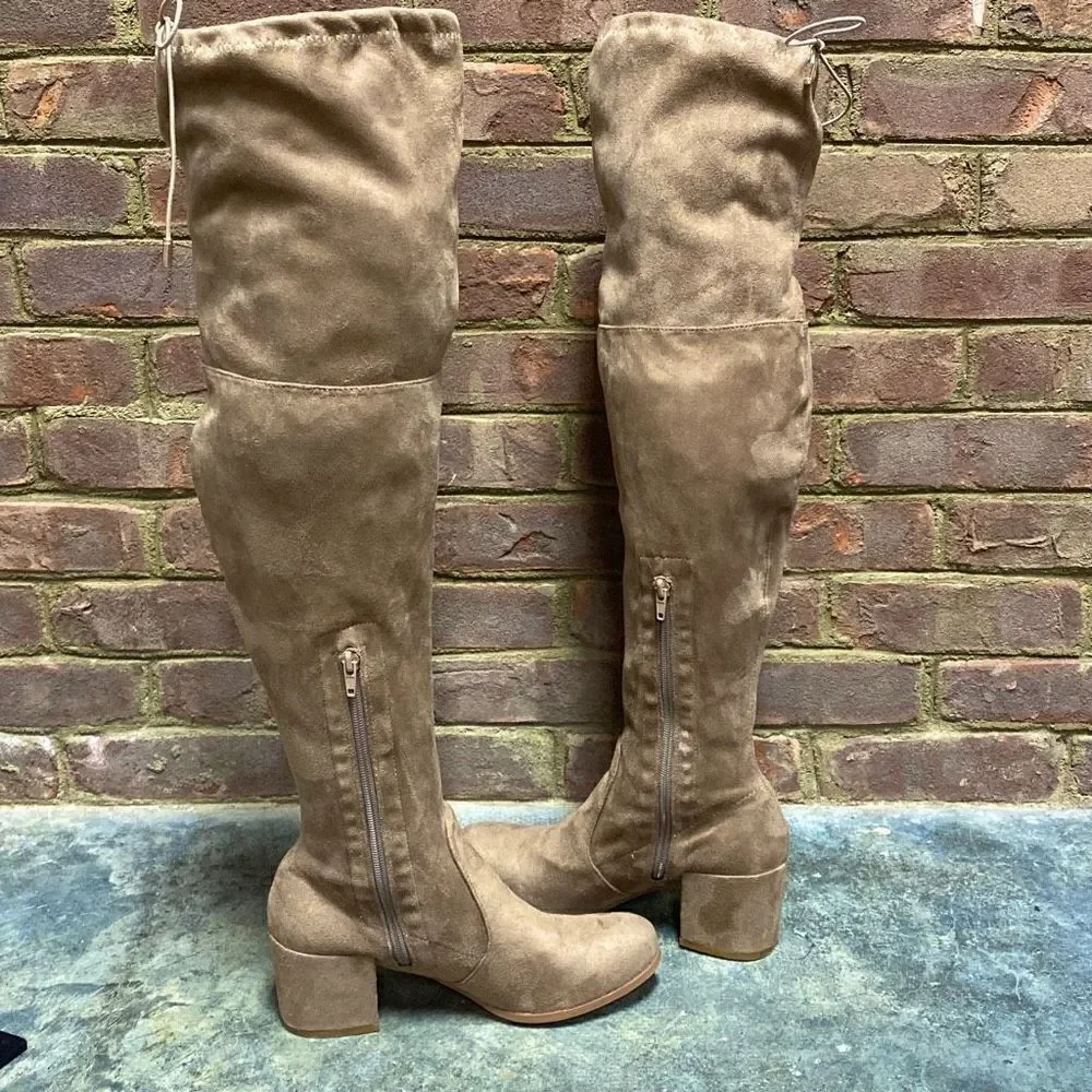 Yoki Tan Faux Suede Over The Knee Boots Size 9